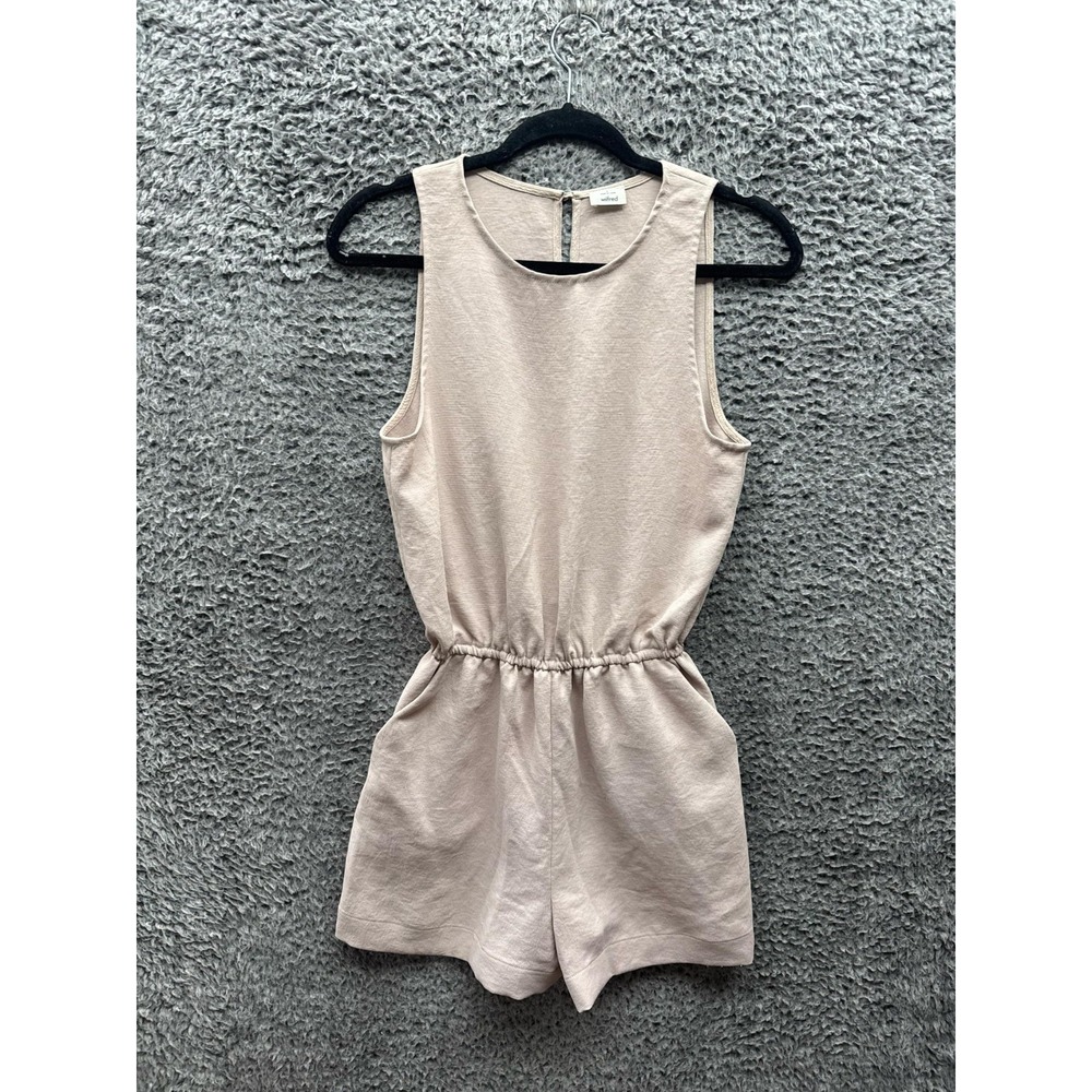 Aritzia Wilfred Rive Crepe Crew Neck Sleeveless Romper Beige Womens Size S
